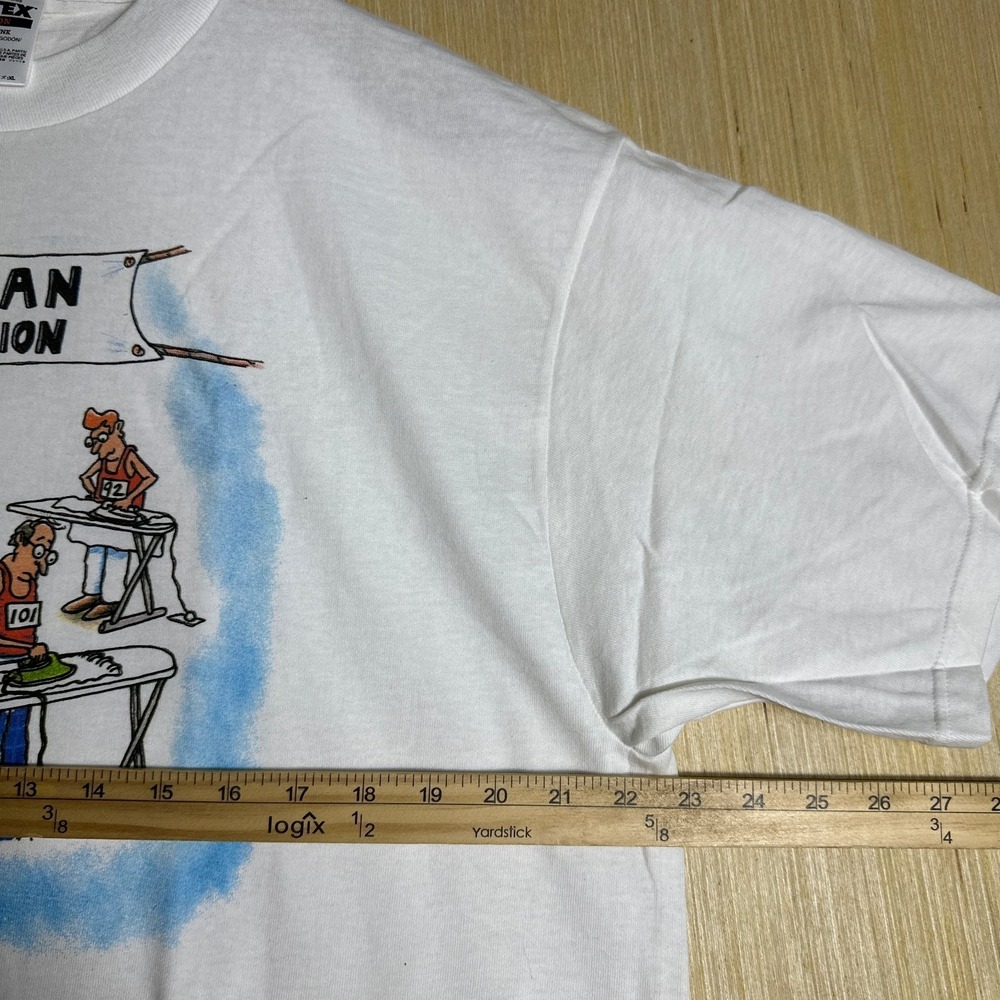 Vintage Iron Man Competition Shirt Mens Extra Large White Short Sleeve Graphic - Picture 11 of 14
